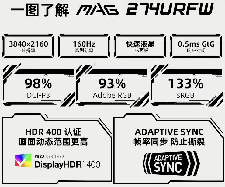 微星mag274urfw27英寸游戏显示器京东开售