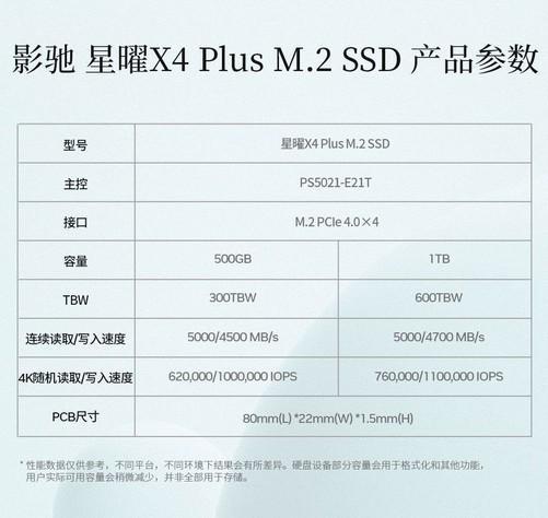 全新的星曜X4 Plus M.2 SSD整体简约大气