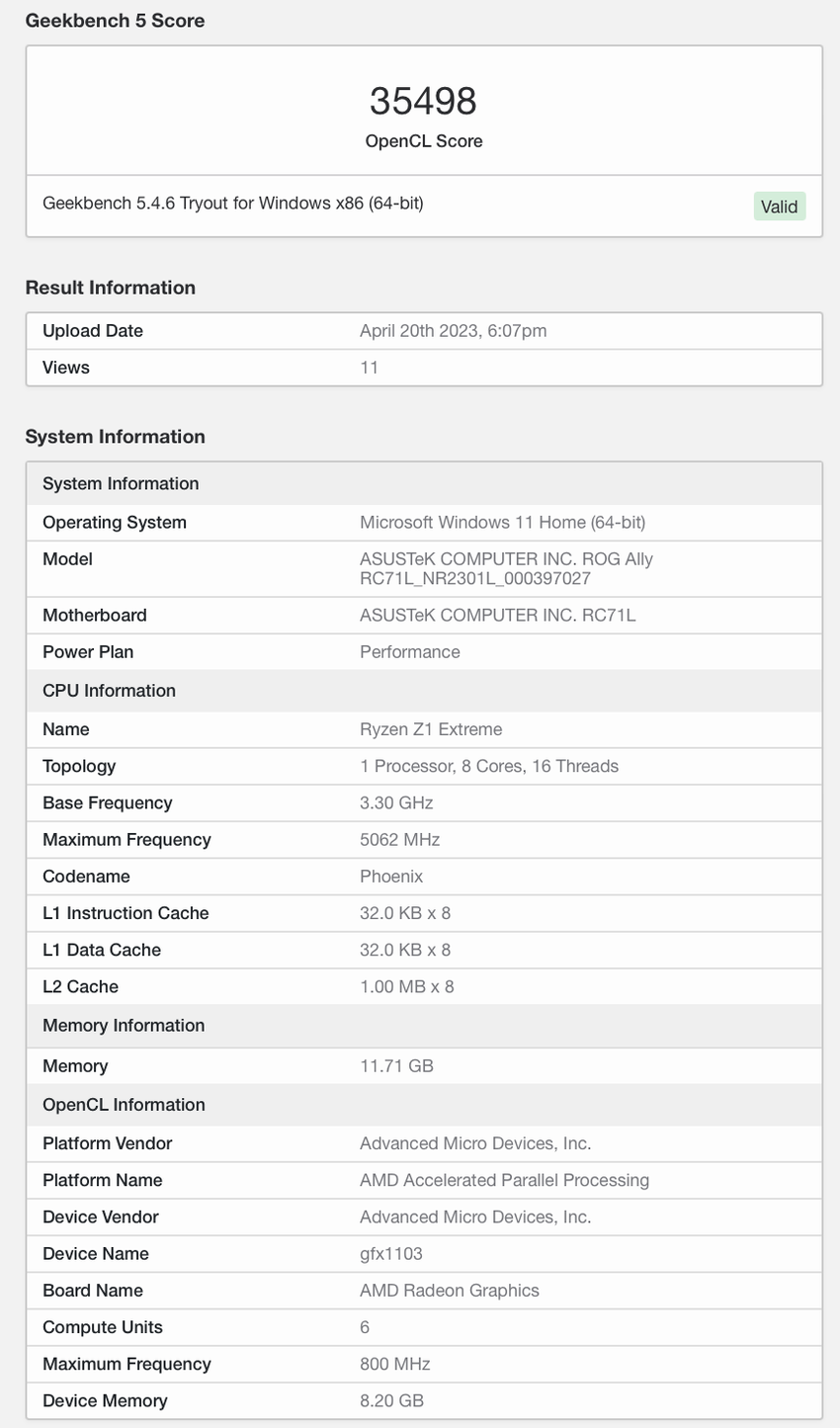 rog掌机现身geekbench