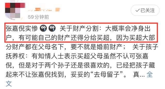 曝张嘉倪将净身出户！富豪老公出轨转移财产，抢走俩儿子争抚养权