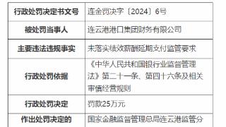 因未落实绩效等延期支付要求，连云港港口集团财务公司被罚25万