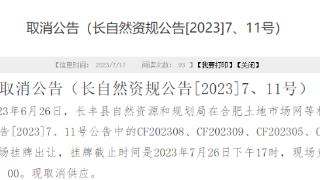 合肥7月土拍4宗地块取消供应 公示8宗438亩涉宅地块