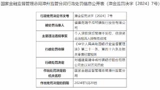 因贷后管理不到位，福建漳州下辖两村镇银行共被罚65万元