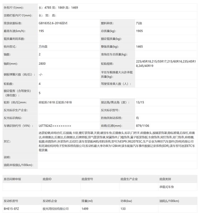 吉利星瑞新增1.5t版车型可选，有望近期上市