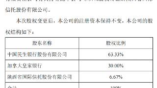 民生加银基金第三大股东变更为陕国投，三峡财务历时近四年终退出