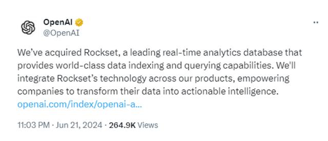 OpenAI宣布收购数据库分析公司Rockset