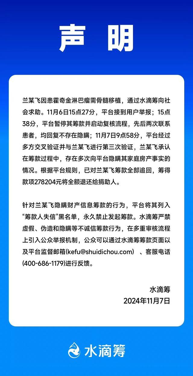 抗癌者用水滴筹筹款5天后晒新房照，多次隐瞒房产，捐款将全部退还，律师：涉嫌诈骗罪