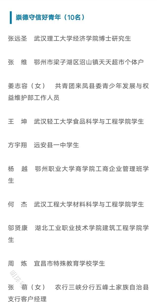 102名青年获表彰！“湖北向上向善好青年”名单公布