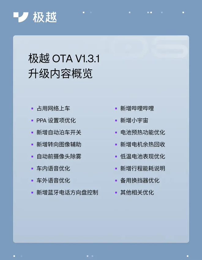 极越正式向全量用户 OTA 推送 V1.3.1 版本软件