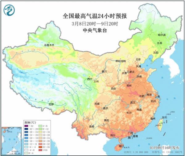 中东部罕见暖热天气持续102个站气温突破3月上旬纪录