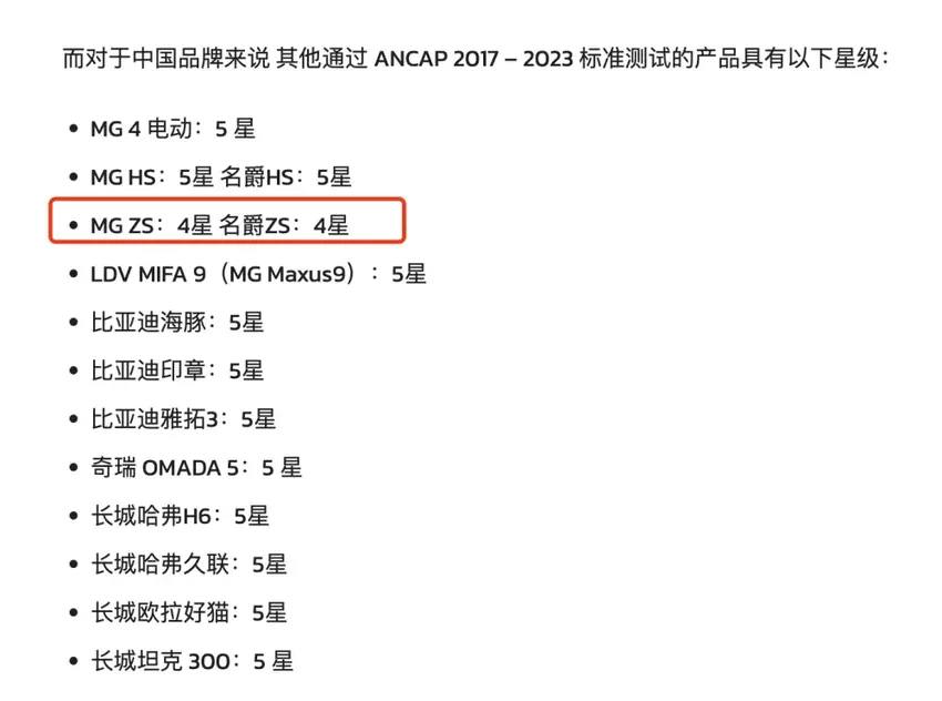 名爵MG5澳洲碰撞获“零星”，给所有出海的中国车企敲响了警钟