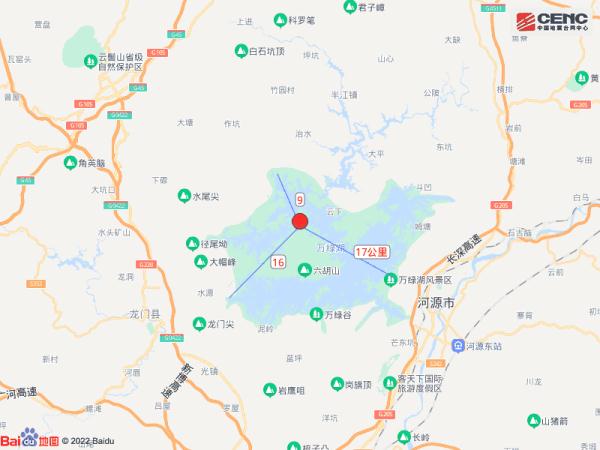 广东河源县发生3.6级地震震源深度8千米