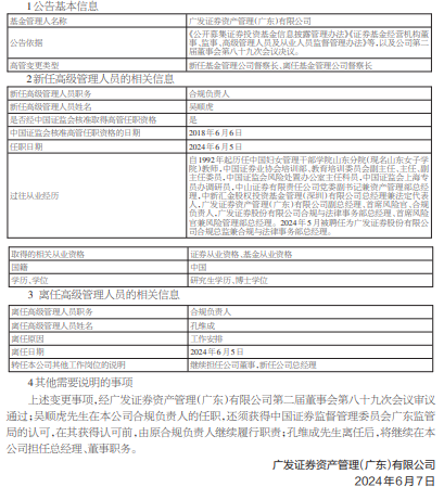 蒋荣代任广发证券资管首席风险官 吴顺虎为合规负责人