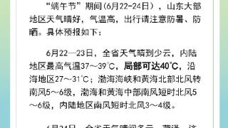 山东省气象台发布高温橙色预警，局部可达40℃