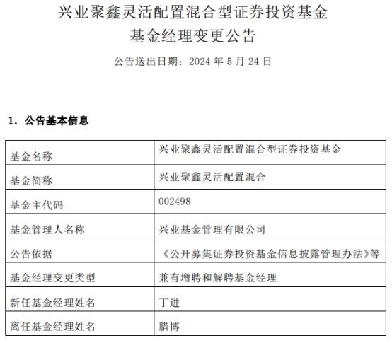 兴业聚鑫灵活配置混合增聘基金经理丁进 腊博离任