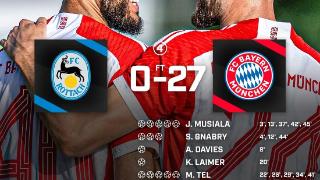 拜仁友谊赛27-0屠杀对手，穆西亚拉、萨比策、特尔各进5球