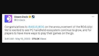 SteamDeck官方推特发文庆祝ROG Ally掌机开卖