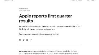 苹果发布2023财年q1财报：营收不及预期，股价跌逾4%