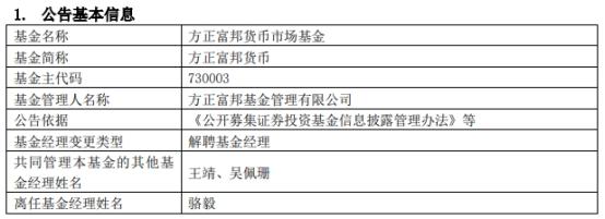 方正富邦基金骆毅离职并离任2只基金