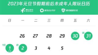 腾讯游戏：元旦假期前后未成年人每日限玩1小时