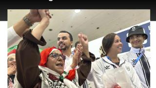 巴勒斯坦奥运代表队抵达巴黎 在机场受到热烈欢迎