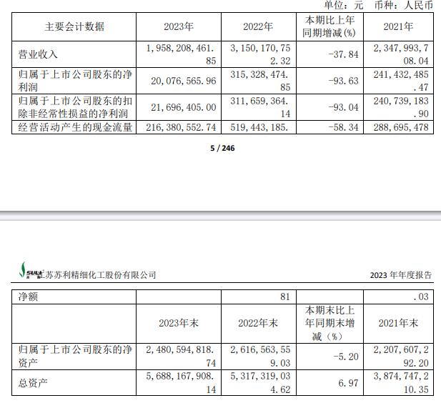 苏利股份终止不超6亿元定增 2023年净利润降93.63%