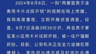 两蒙面男子挨家挨户用卡片试探开锁被抓拍