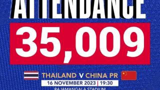 泰国vs中国上座情况：共35009人来到拉贾曼加拉体育场观赛