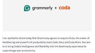 Grammarly 收购 AI 公司 Coda，将为企业推出大模型 LLM 助手