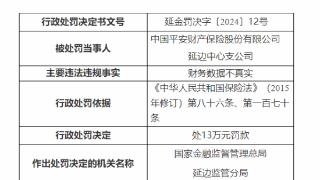 因财务数据不真实，中国平安财险延边支公司被罚13万元