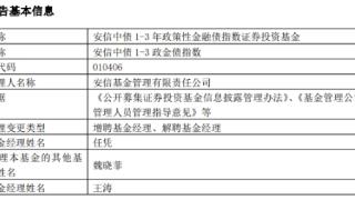 安信中债1-3政金债指数增聘基金经理任凭 王涛离任