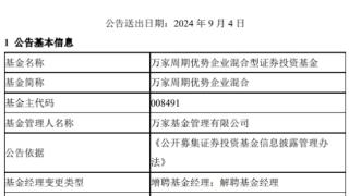 万家周期优势企业混合换将 年内亏损23%