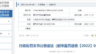 广东省韶关市市场监管局发布行政处罚文书公告送达（韶市监罚送告【2022】04号）
