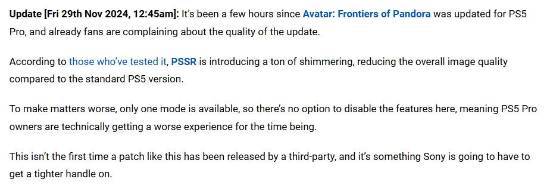 曝《阿凡达》PS5 Pro强化效果差：画面还不如原版