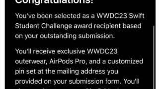 苹果开始面向wwdc23swift学生挑战赛获胜者发送通知