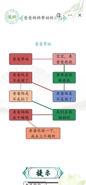 汉字找茬王男女带娃攻略 爸爸妈妈带娃的不同怎么过