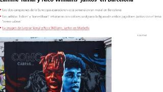 艺术家为亚马尔和尼科在巴塞罗那绘制同框壁画