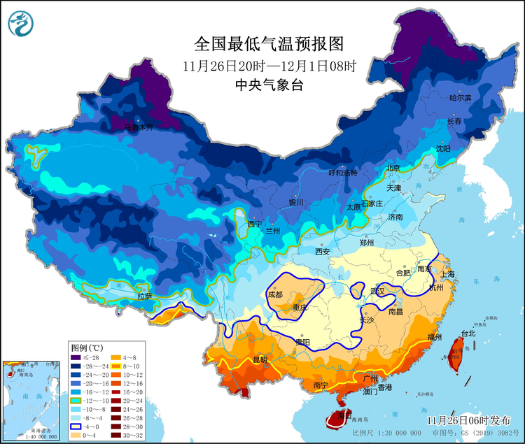 中央气象台发布寒潮黄色预警，今冬以来最强寒潮将横扫30余省份