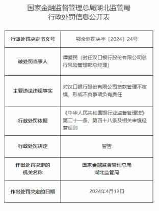 485万元大额罚单！汉口银行涉多项违规被重罚