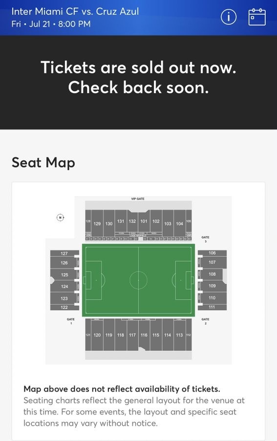 迈阿密国际7月21日vs墨西哥蓝十字门票已售罄