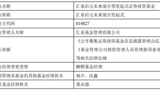 梁永强离任汇泉启元未来混合发起式