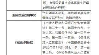 因贷款用途核查不到位等，汇丰银行（中国）重庆分行被罚55万元