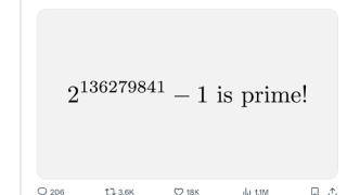 2的136279841次方减1：GPU发现最大素数 比第二大多1600万位数字