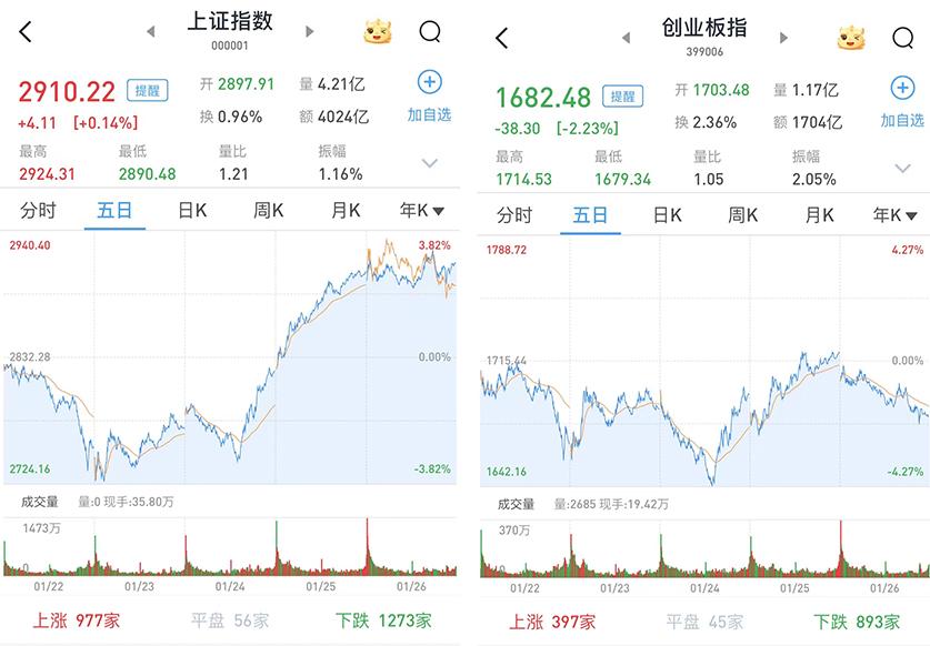 “中字头”分化，银行股强势！沪指涨0.14%，创指跌2.23%