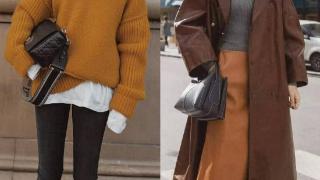 美拉德的棕色外套搭配尖头短靴，时尚俏皮