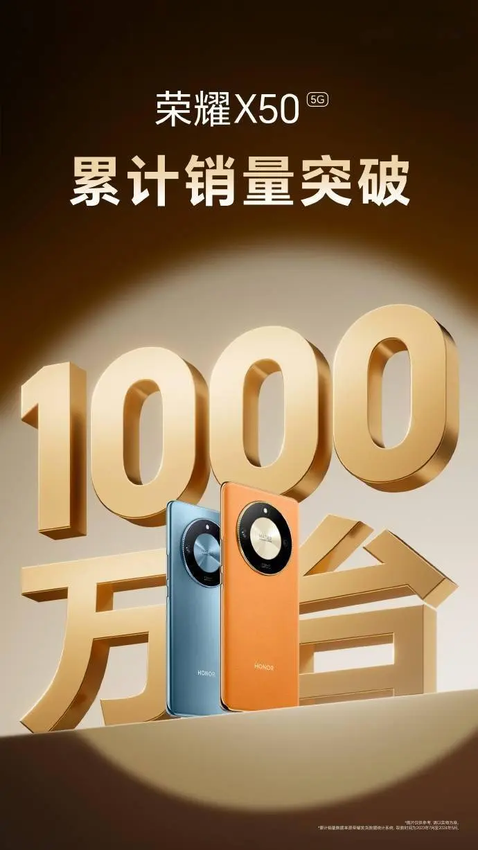 荣耀 X50 手机中国市场销量突破 1000 万，用时 10 个月