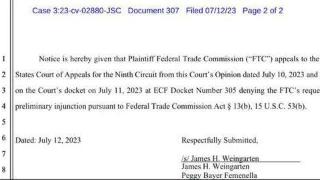 FTC再次上诉反对微软收购