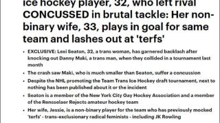 美国举办跨性别冰球比赛，“女跨男”球员遭“男跨女”球员撞成脑震荡