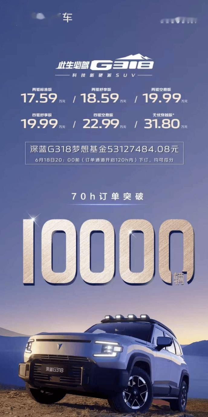 长安深蓝g318硬派suv上市70小时破10000辆