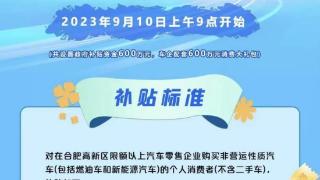 合肥高新区汽车消费补贴周日开抢！最高可补10000元